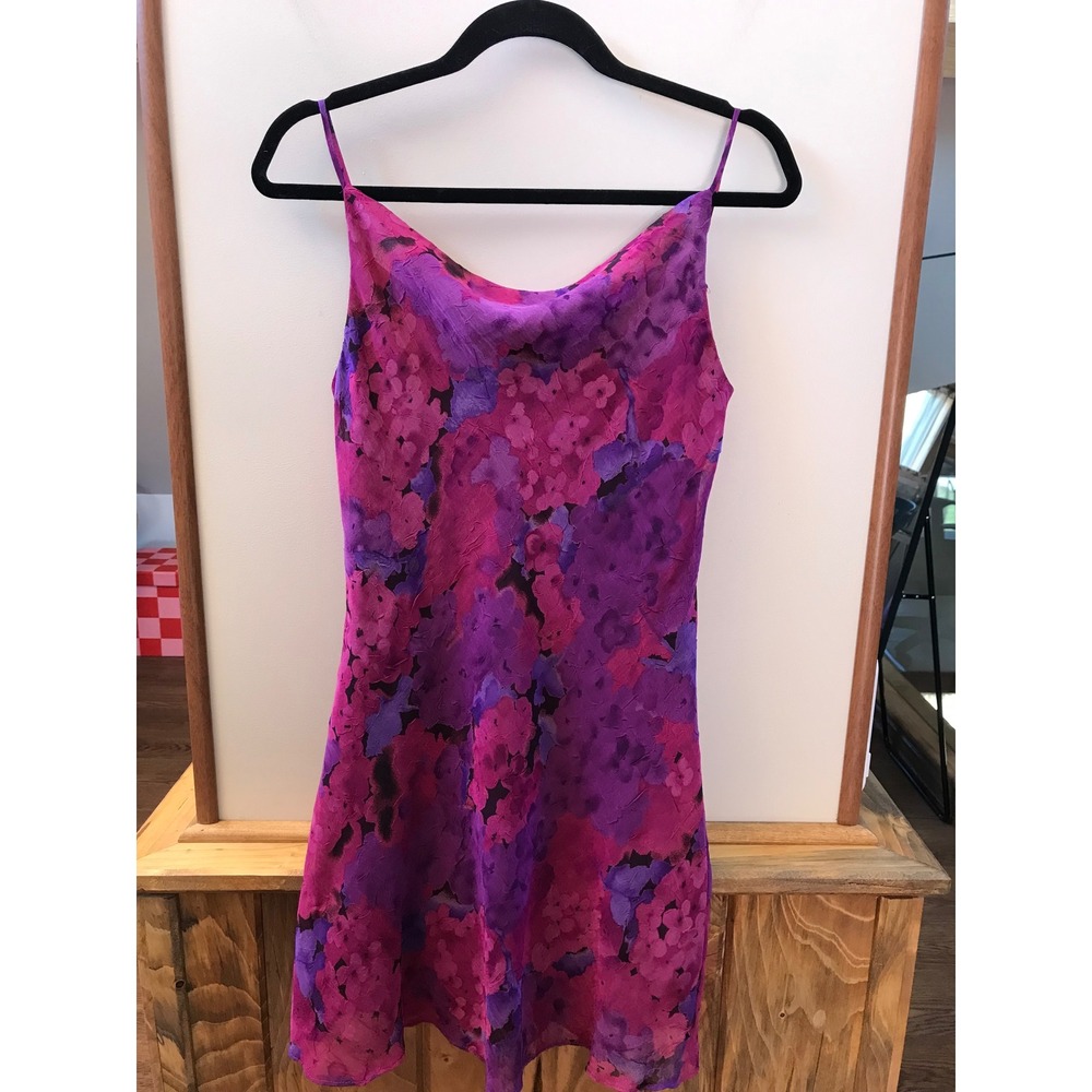 California Concepts Slip Dress Womens 5 Purple Floral Cowl Neck Mini Vintage